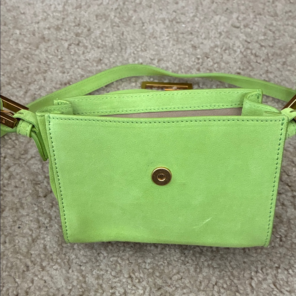 BY FAR Lime Green Suede Crossbody with Gold Logo - Picture 6 of 14
